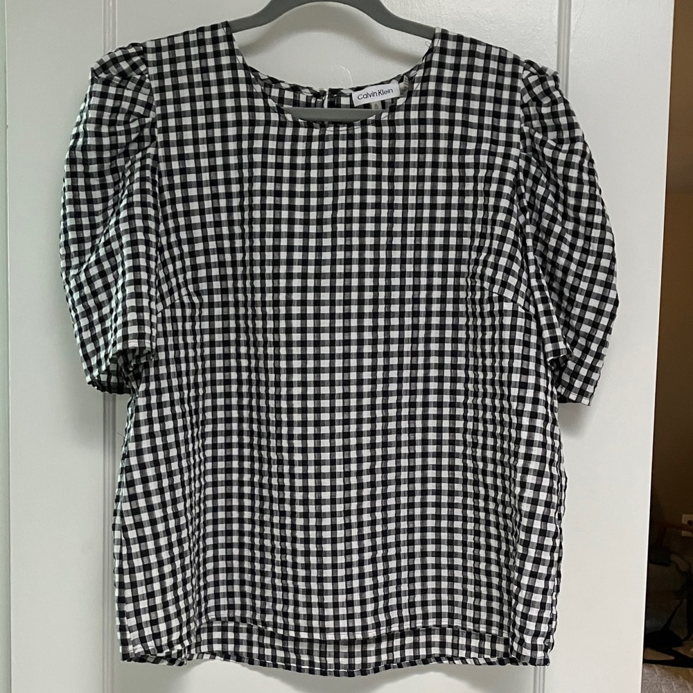 Calvin Klein Women's Black and White Gingham Blouse